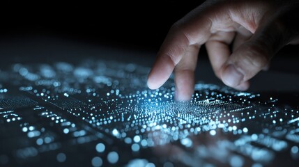Braille integrated into a futuristic holographic interface, accessibility tech concept