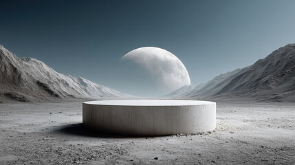 Empty circle product podium stage for online e-commerce product display and presentation, Moon surface alien moonscape background. 

