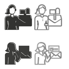 Four outline illustrations depict women holding envelopes. The top row shows one woman in a solid black silhouette