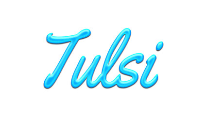 Glowing blue effect of name Tulsi on white background.