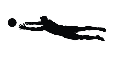Silhouette of a soccer goalkeeper diving to save a ball