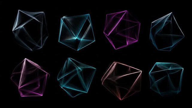 Abstract geometric shapes glowing on black background for digital art