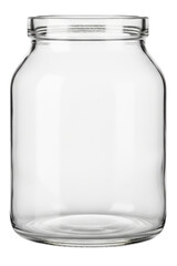 Empty wide-mouth clear glass jar for canning or food storage isolated with transparent background