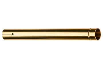 Polished hollow golden brass tube with a small hole cutout isolated with transparent background