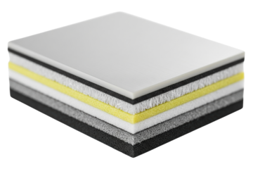 Cross-section showing layers of industrial soundproofing foam isolated with transparent background