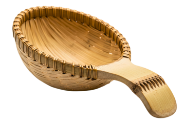 Traditional handcrafted bamboo scoop for measuring loose-leaf tea isolated with transparent background