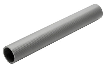 Industrial grey plastic pipe with a ribbed textured surface isolated with transparent background