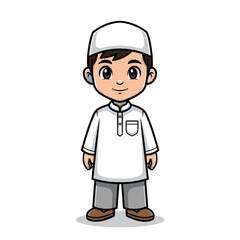 Cartoon boy wearing traditional Muslim clothing.