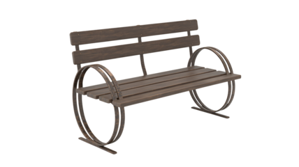 Stylish wooden park bench with unique circular armrests adds modern flair to outdoor spaces perfect for relaxation and enjoying nature's beauty