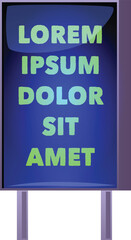 Blue pointer signage with text place, billboard on poles, vector flat signboard design, light advertising banner pointer