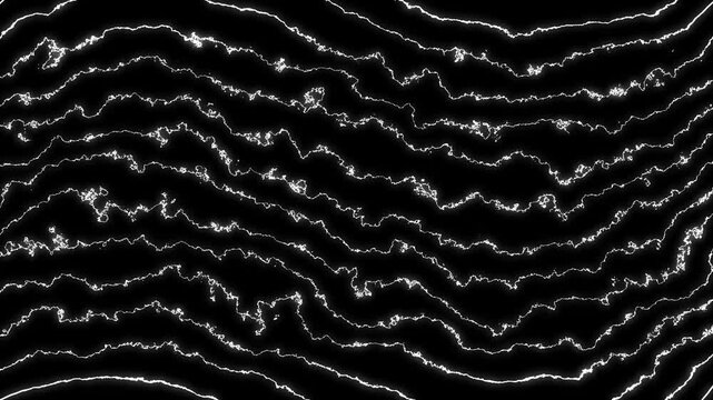 Abstract bright black background with jagged white wavy horizontal lines resembling electric static