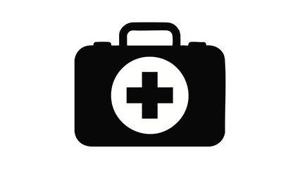 Obraz premium Black first aid kit icon with medical cross isolated on transparent background