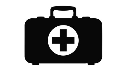 Obraz premium Black first aid kit icon for medical assistance isolated on transparent background