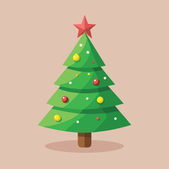 A simple stylized christmas tree decorated with colorful ornaments and a star