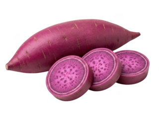 Sliced purple sweet potato isolated on transparent background
