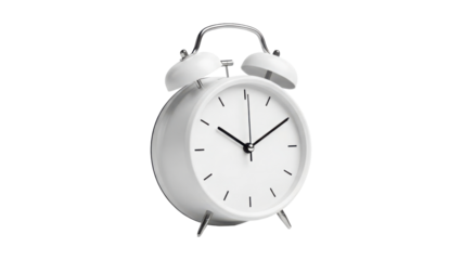 Classic white alarm clock isolated on transparent background