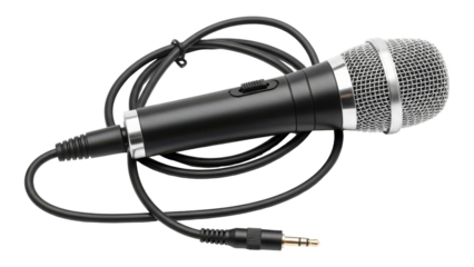 Studio microphone with cable isolated on transparent background