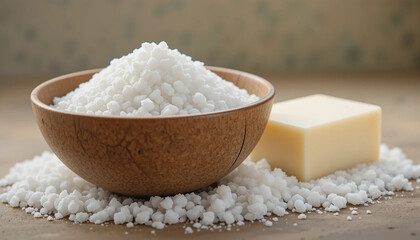Sea salt and handmade soap in a natural setting for skincare and relaxation