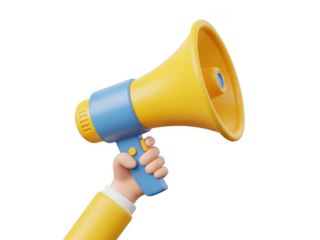 Hand holding a megaphone isolated on transparent background