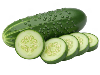 Fresh cucumber sliced and whole isolated on transparent background