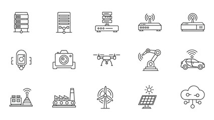 Collection of modern technology icons representing innovation and connectivity.