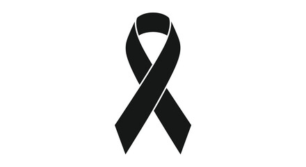 A stark black ribbon gracefully curves and loops forming a poignant symbol of remembrance silhouette
