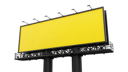 Blank yellow billboard isolated on transparent background