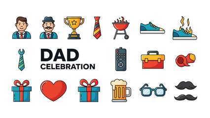 Dad Celebration Icons Set for Fathers Day.
