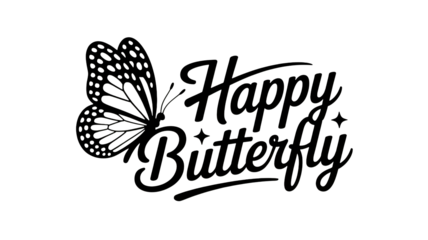Elegant Happy Butterfly design on black background for cards, invitations, and stationery products