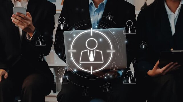 Business professionals actively collaborating with digital tools showcase effective networking and teamwork in a modern workplace environment. Raster