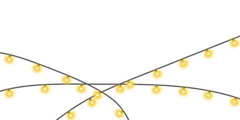 Decorative yellow string lights creating a festive atmosphere against a solid black background isolated on transparent background