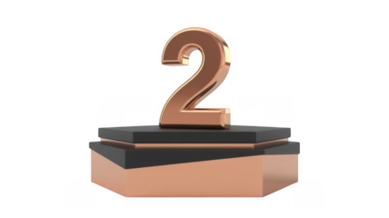 Bronze Number Two on Hexagonal Pedestal isolated on a transparent background