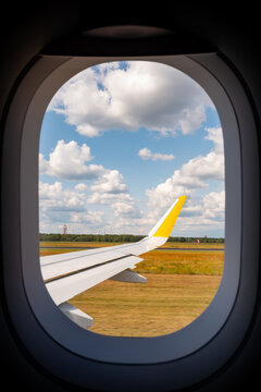 View out a plane window in Berlin, Germany.