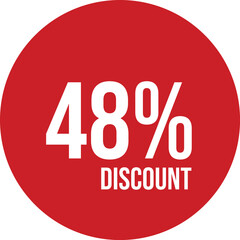 48% discount icon vector red circle with white text