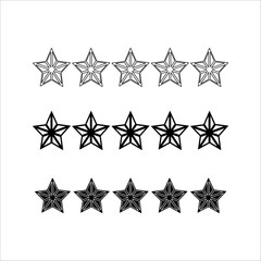 five star customer product review icon in vector format, featuring a black and white 5 star flat icon for apps and websites.