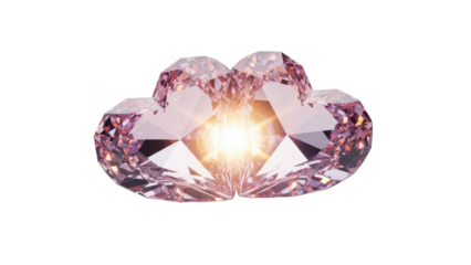 Pink crystal chandelier light fixture with multiple faceted crystals isolated on transparent background