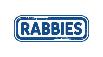 Distressed blue emblem saying Rabbies on black for awareness campaigns and disease prevention education, creating urgency for public health solutions