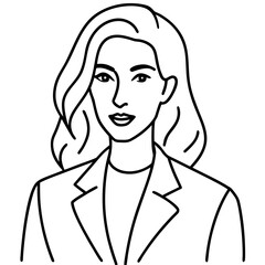 Elegant woman line art illustration in business attire with wavy hair minimalist portrait style for modern digital design projects