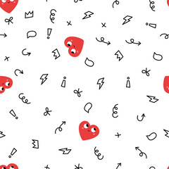 Valentine doodle element vector. Hand drawn doodle style heart, arrow, signs. Seamless print