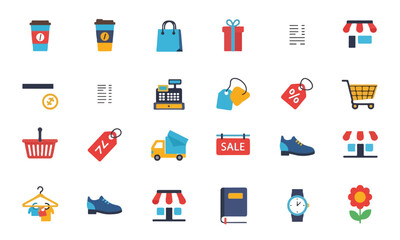 Colorful Daily Life Icon Set Illustration, Modern Flat Shopping and Lifestyle Symbols, Creative Vector Icons Collection