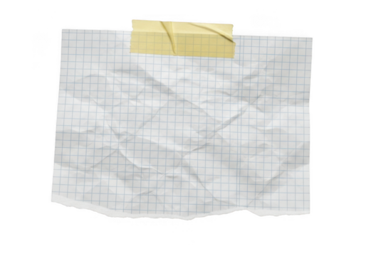 Crumpled graph paper note attached with yellow tape, isolated on transparent background - Powered by Adobe