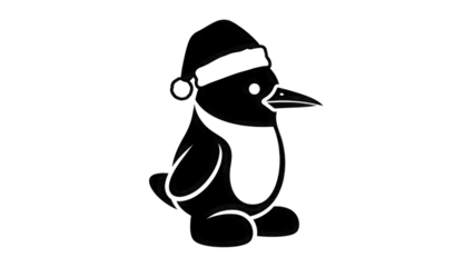 Penguin wearing Santa hat outline isolated on a transparent background