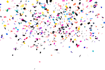 Colorful confetti pieces falling down on white background