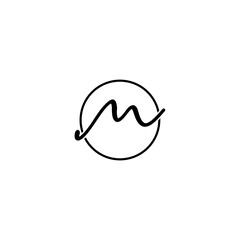 Handwritten Style Letter M Icon Inside a Bold Black Circular Outline