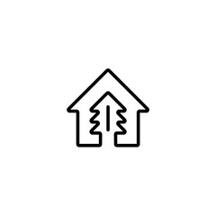 Fototapeta premium Minimalist House and Two Stylized Trees Line Art Icon on White Background