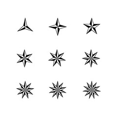 Collection of Diverse Geometric Star Symbols in Black and White