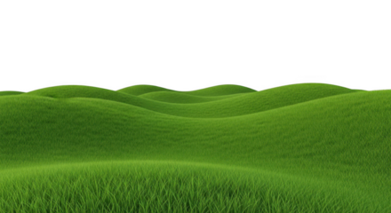 Rolling green hills with lush grass on a sunny day isolated on transparent background