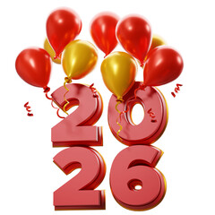 Red balloon 2026 on theatrical curtain backdrop. 3D illustration