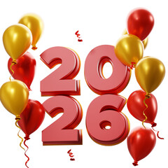 Red balloon 2026 on theatrical curtain backdrop. 3D illustration