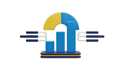 Abstract 3D Bar Chart Graphic with Blue Yellow and White Colors Isolated on Transparent Background Showing Data Analysis and Growth